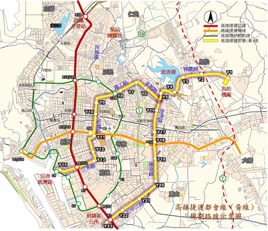 高捷黃線路網。（高市府提供）