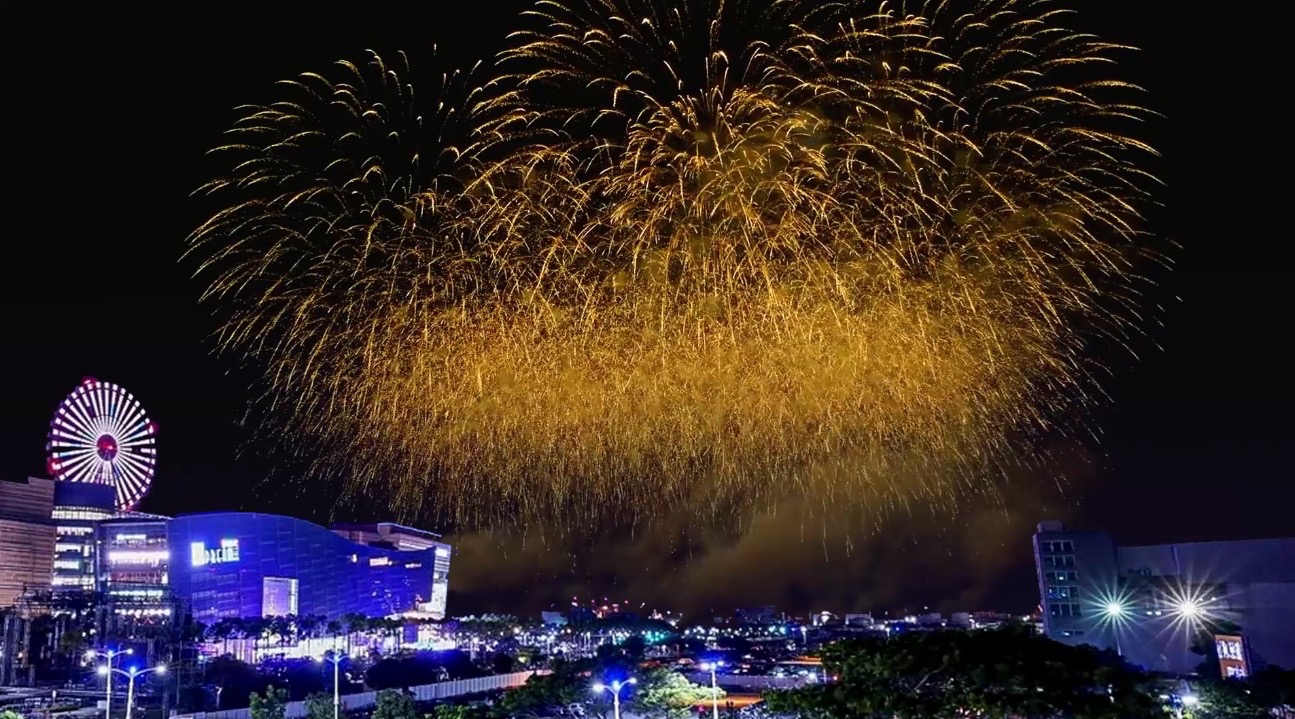 亞灣跨年花火金色瀑布飛流直下（模擬圖）。（高市府提供）